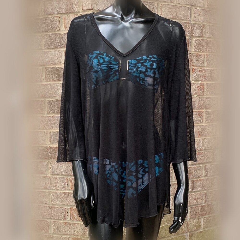 Jordan Taylor Sheer Mesh V-Neck Pullover Swimsuit Cover Up SzS NWT